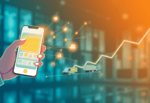 Beneficios de Repartidores Propios y App Personalizada Ilustración digital de una mano controlando una aplicación móvil de reparto propia, con vehículos de entrega personalizados, simbolizando autonomía y crecimiento empresarial.