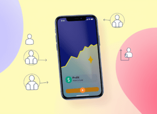 Cómo vender más en tu restaurante con una app propia Ilustración de un smartphone mostrando una app propia de restaurante con elementos visuales que simbolizan el aumento de ventas, la fidelización de clientes y el control directo del negocio.